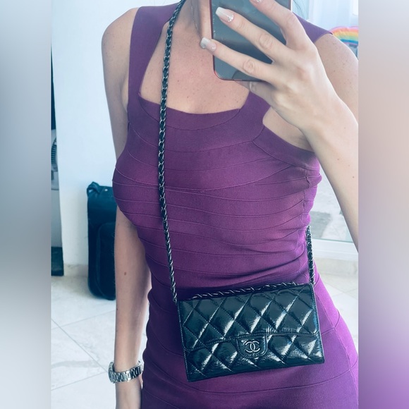 SOLD! Chanel Classic Quilted Patent Leather Wallet on chain, black - Picture 17 of 17